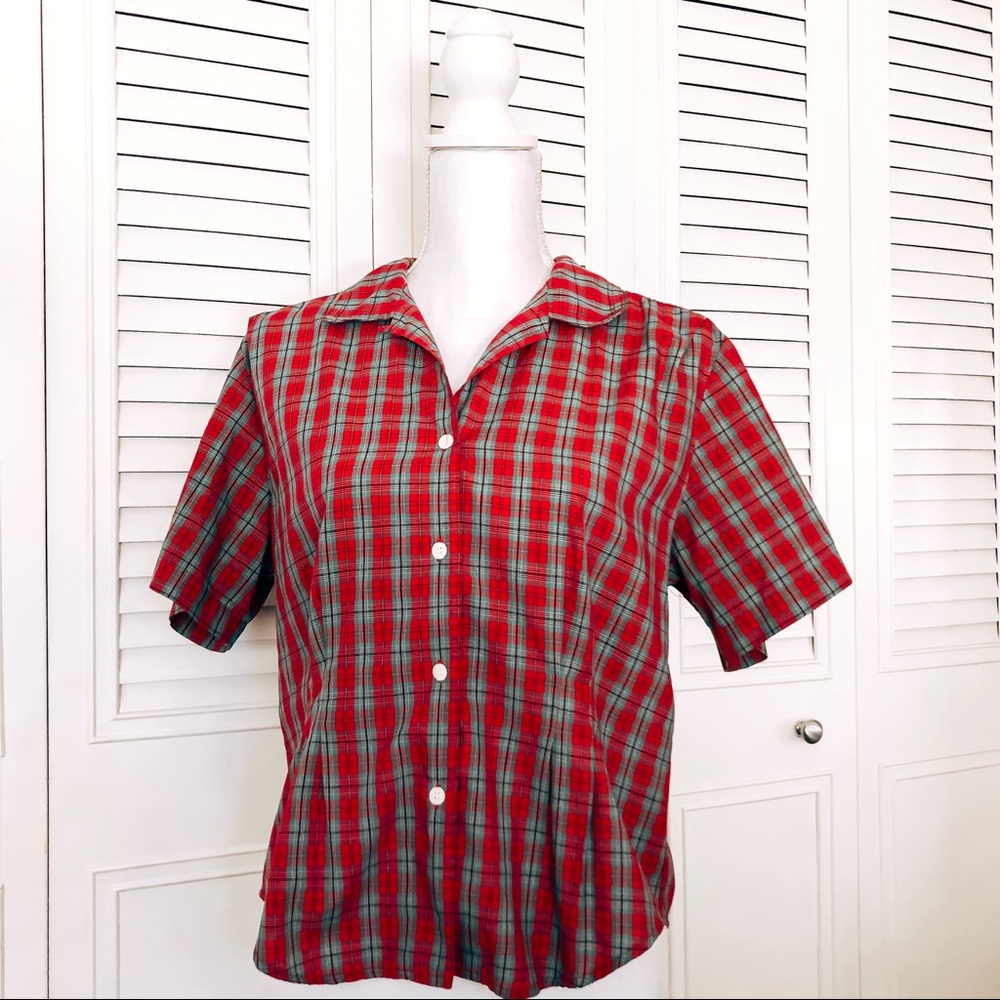 ✨Vintage Plaid Button Down Short Sleeve Top✨